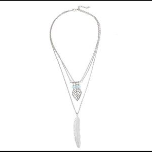 Bohemian triple layered feather necklace